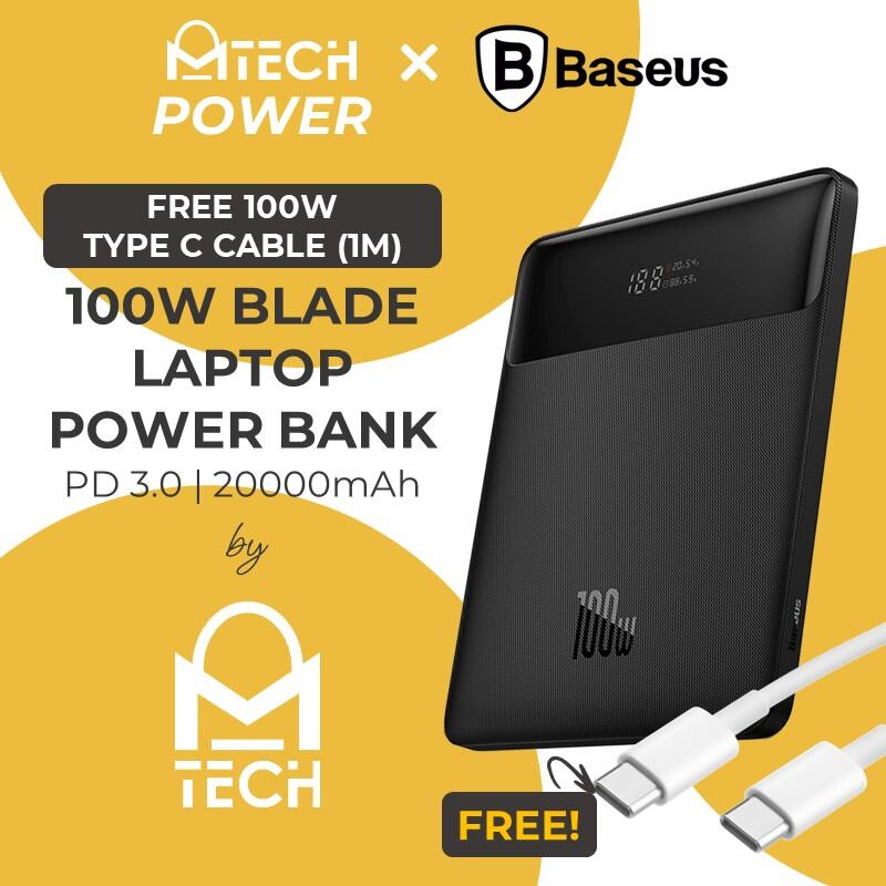MTech Power BASEUS 100W Type C PowerBank Power Bank Blade Series Plane Friendly 20000mAh Fast Charging LED Display Power Bank For Laptop Macbook Tablets Phone