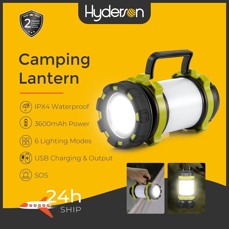 Rechargeable Camping Lantern Outdoor Emergency IP44 Waterproof LED Torch Light with Sidelight Multi-Functional Flashlight Searchlight with 6 Modes 3600mAh for Camping Hiking Christmas Gift [2 Years wa
