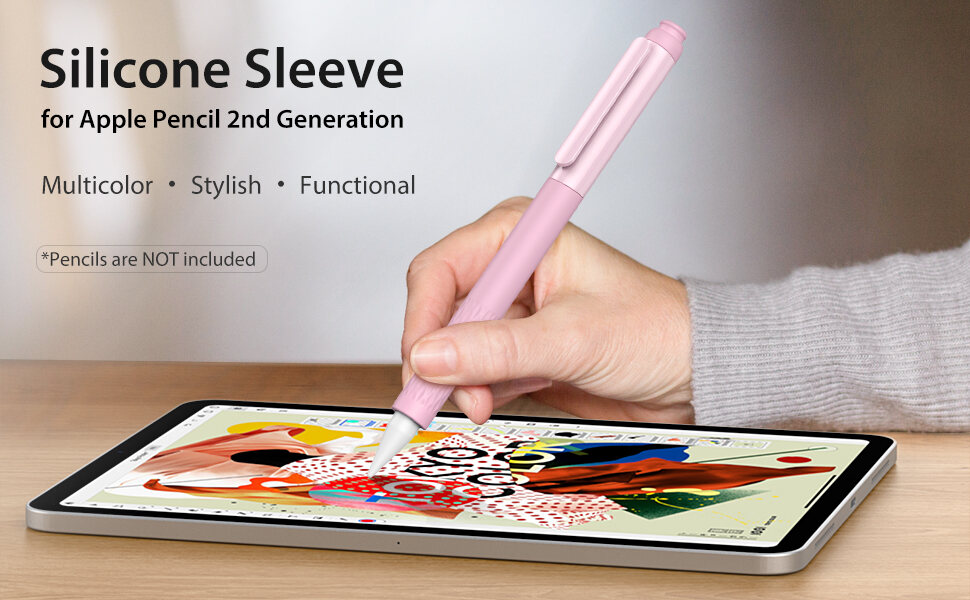 MoKo Silicone Pencil Case for Apple Pencil (2nd Generation) with 3 Pieces Nib Cover, Anti-Slip Grip Pencil Holder Sleeve, Magnetic Charging and Pairing & Double-Tapping Supported