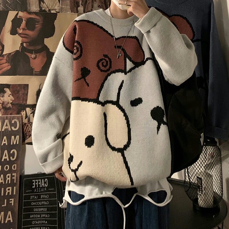 round Neck Sweater for Boys Winter New Loose Cotton Knitwear Long Sleeve Bottoming Sweater Korean Style Thickened Top Clothes