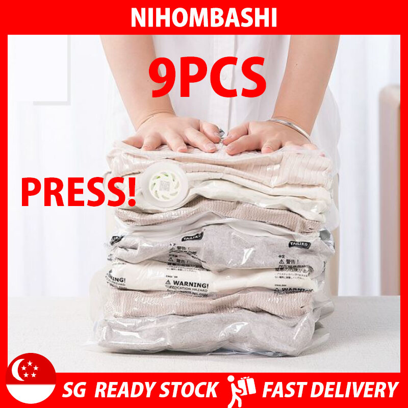 9pcs-Three-Dimensional Vacuum Bags For Clothes No Pump Needed Hand Pressure Storage Bag Closet Clothing Organizer Space Saving Bag