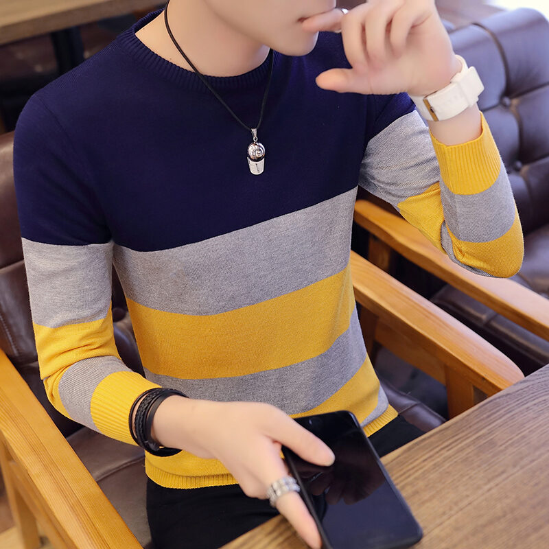 Men's Sweater 2018 Autumn Winter Men's Thin Round Neck Sweater Trendy Korean Style Slim Fit Sweater Cloth
