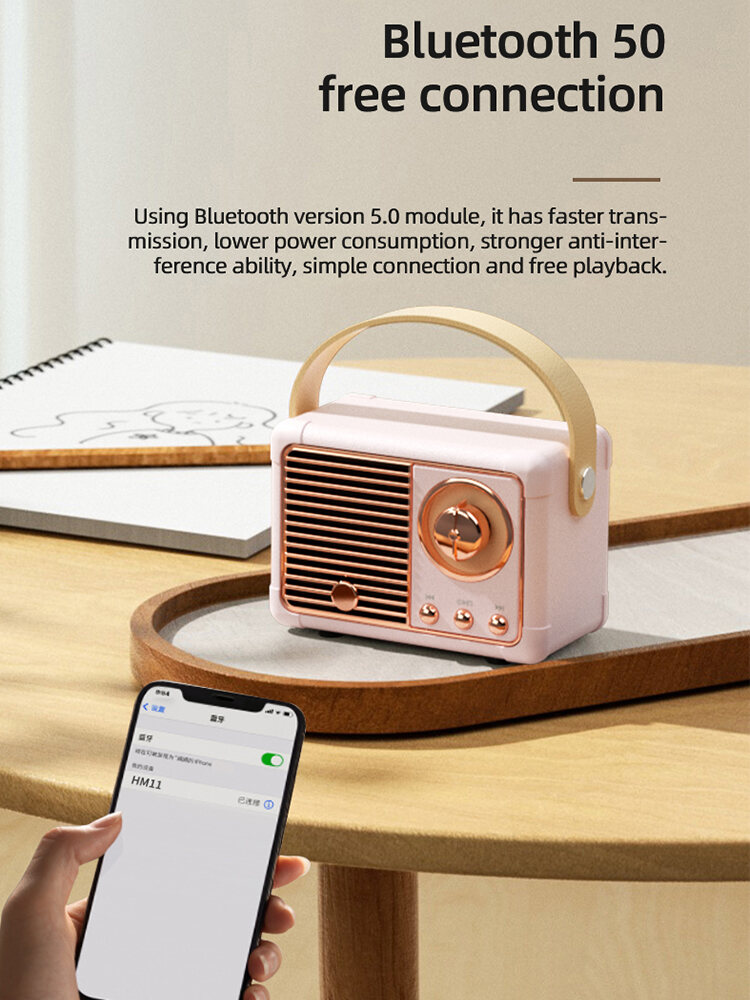 HM11 Mini Speaker Bluetooth 5.0 Portable Speaker  Bluetooth Speaker Rechargeable Beautiful Bluetooth Stero Subwoofer support TF Card, USB, Hands-Free Call Function with Strap