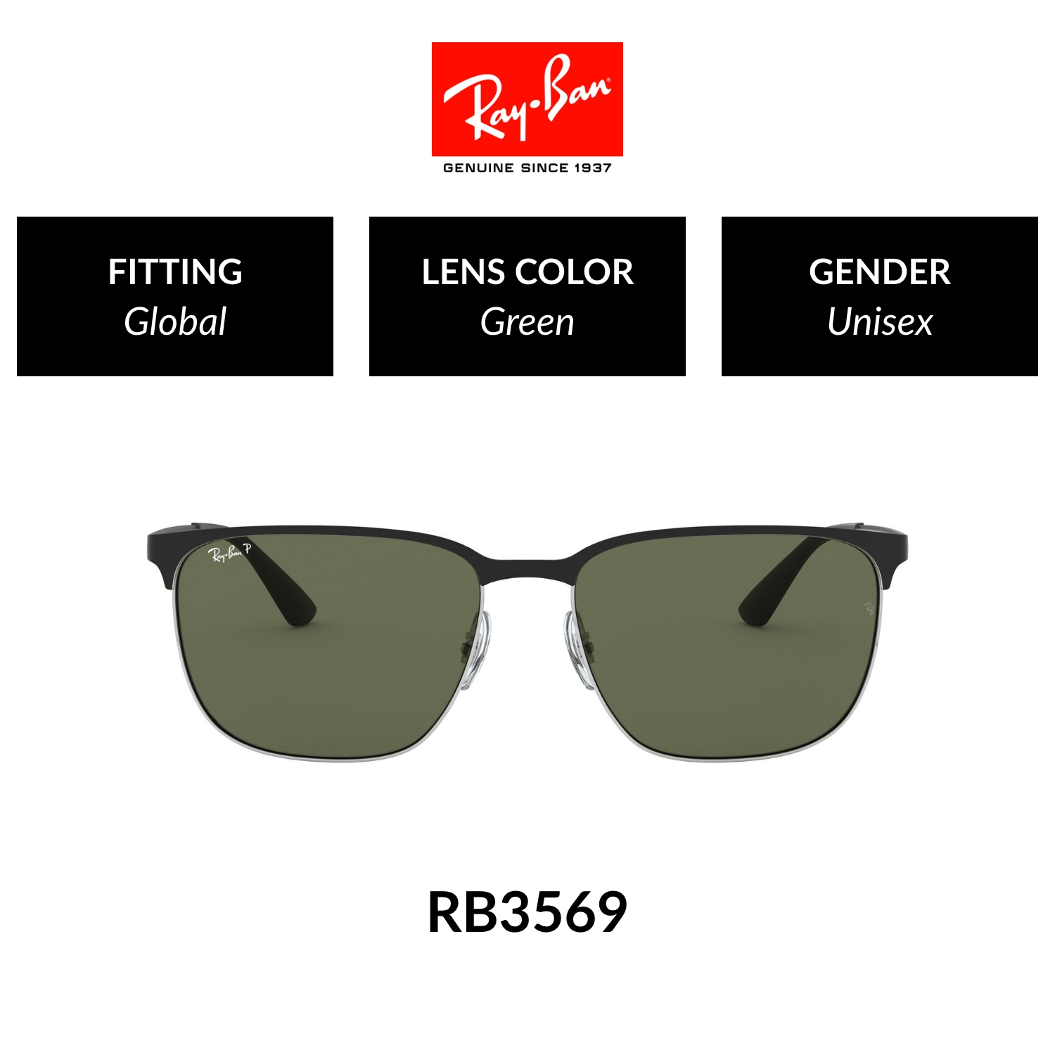 Ray-Ban RB3569 90049A Unisex Global DesignSunglasses Size 59mm