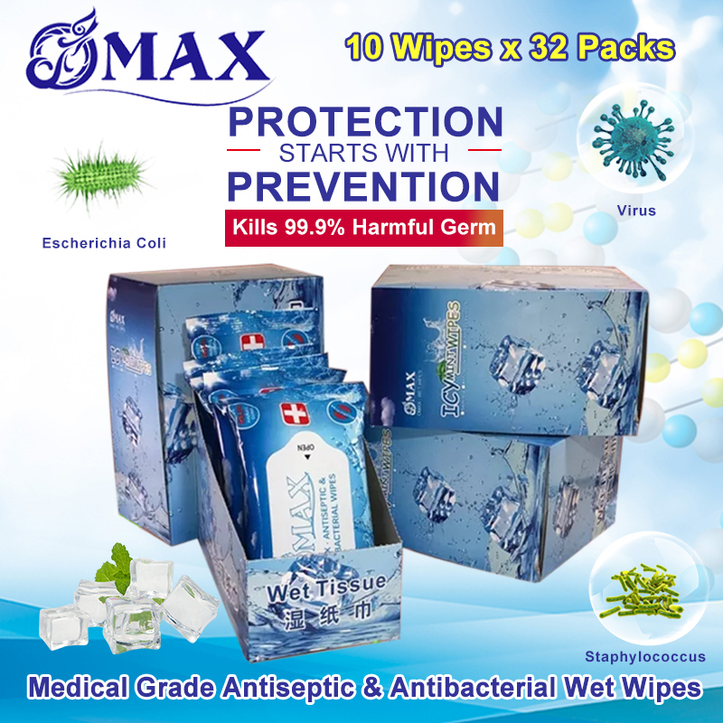 OMAX SG ⚡ ANTIBACTERIAL TISSUE ⚡ SPORTS , GYM , OUTDOOR, TRAVEL  ,ICY MINT WET WIPES  ,8~ 48 PACKS, LOCAL DELIVERY