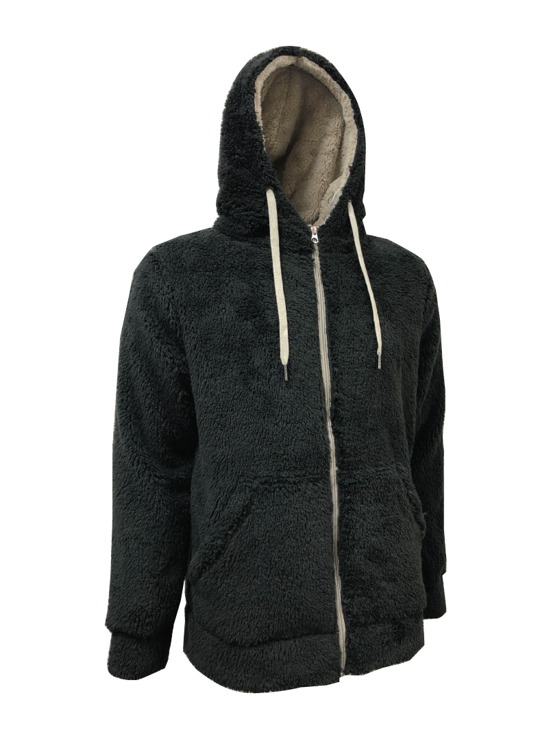 HIGH PILE CORAL FLEECE HOODIE JACKET - FJ9198