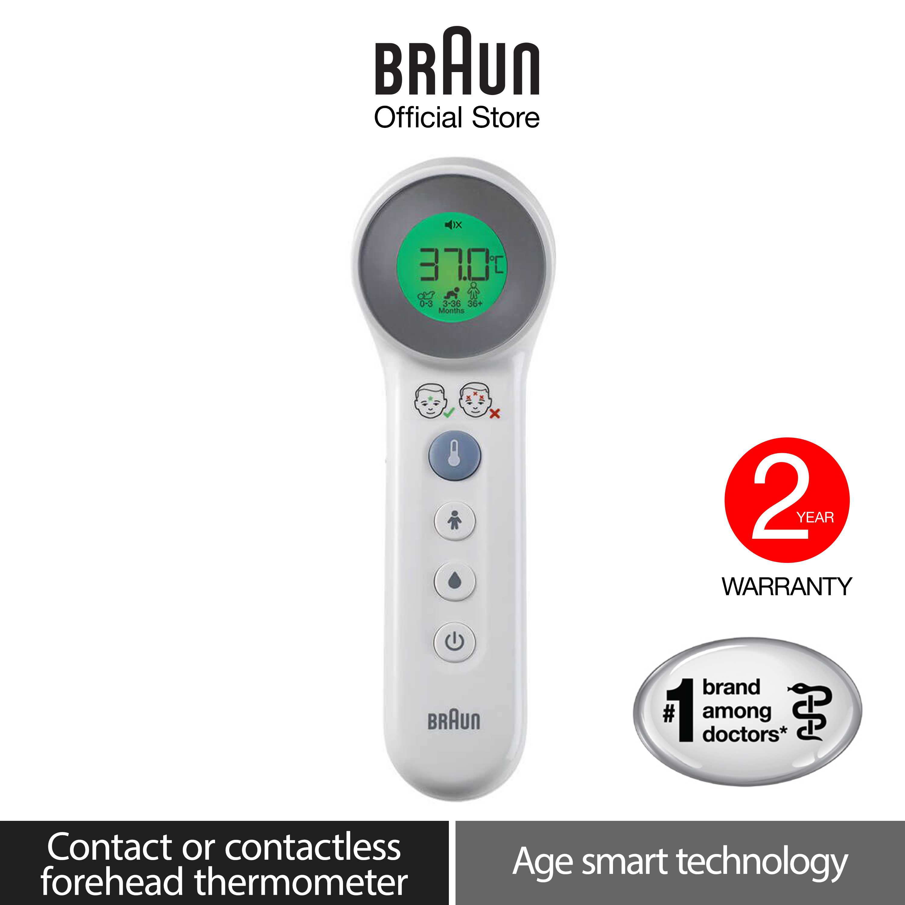 Braun BNT 400 3-in-1 Forehead Thermometer Touch or No Touch with Food Temperature Measurements