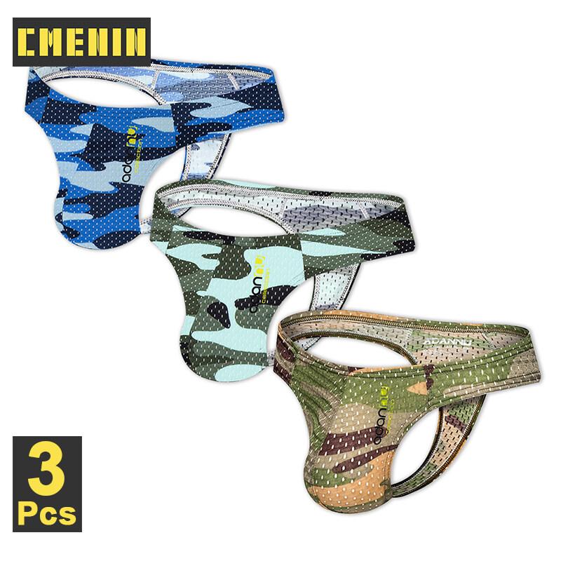 CMENIN ADANNU 3Pcs Mesh Plain Low waist Men Underwear Thong Men จ็อกสแตรป High Quality Jockstrap Mens Thongs G strings string AD311