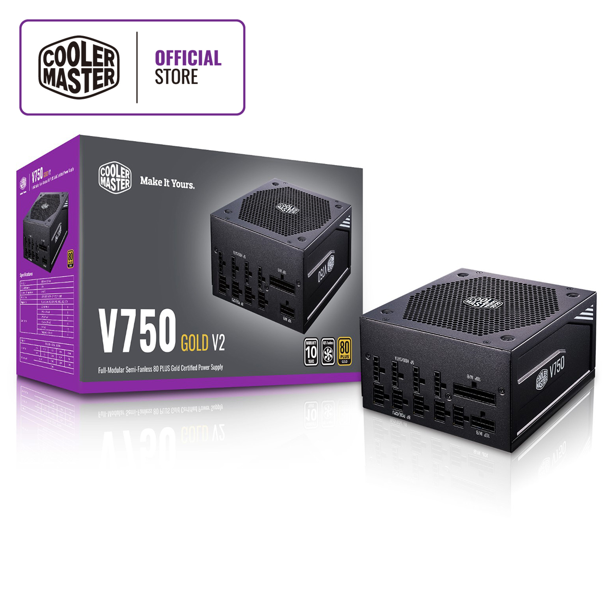 Cooler Master V750 Gold V2 PSU, 80 Plus Gold, Half Bridge LLC + DC-to-DC, 100% Japanese Capacitors, 16 AWG PCI-e Cables, Fully Modular Flat Cables