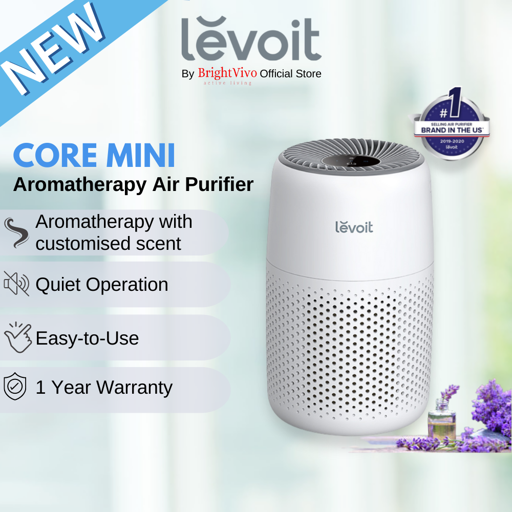 Levoit Core Mini Aromatherapy Air Purifier with 3-Stage Filtration to remove 97% of airborne particles 0.3 microns in size, including dust, smoke and unpleasant odour. Tailor ambience with preferred e