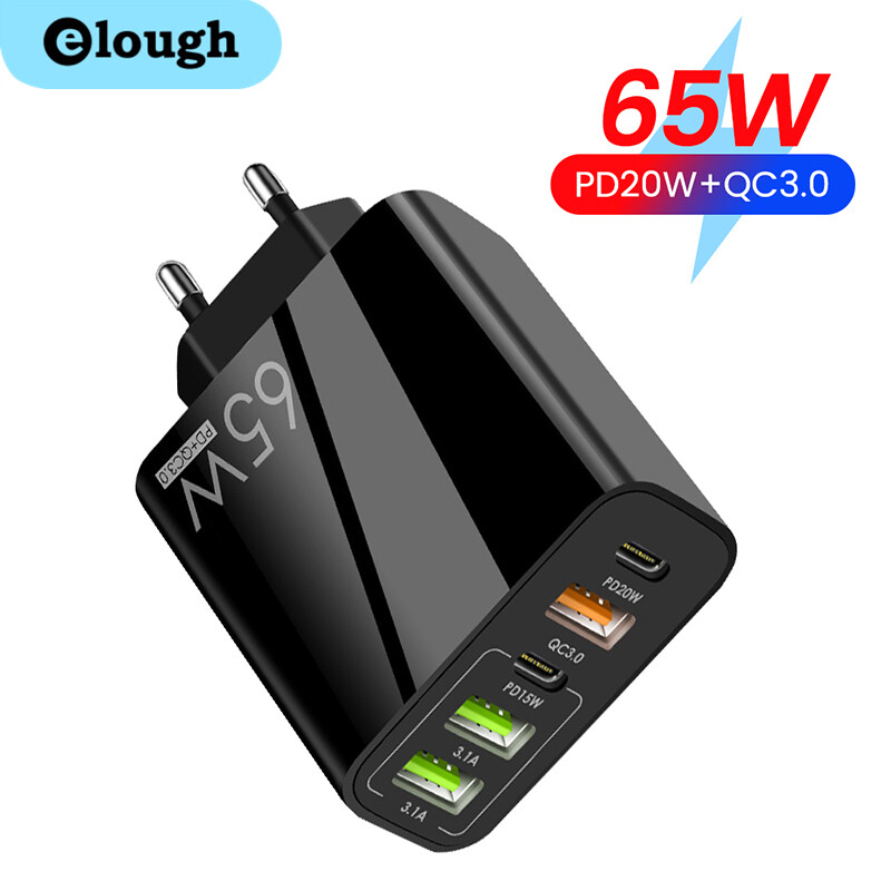 Elough PD 65W USB Phone Charger Fast Charge Adapter Type C Wall Charger for iPhone 13 12 Huawei Xiaomi Samsung