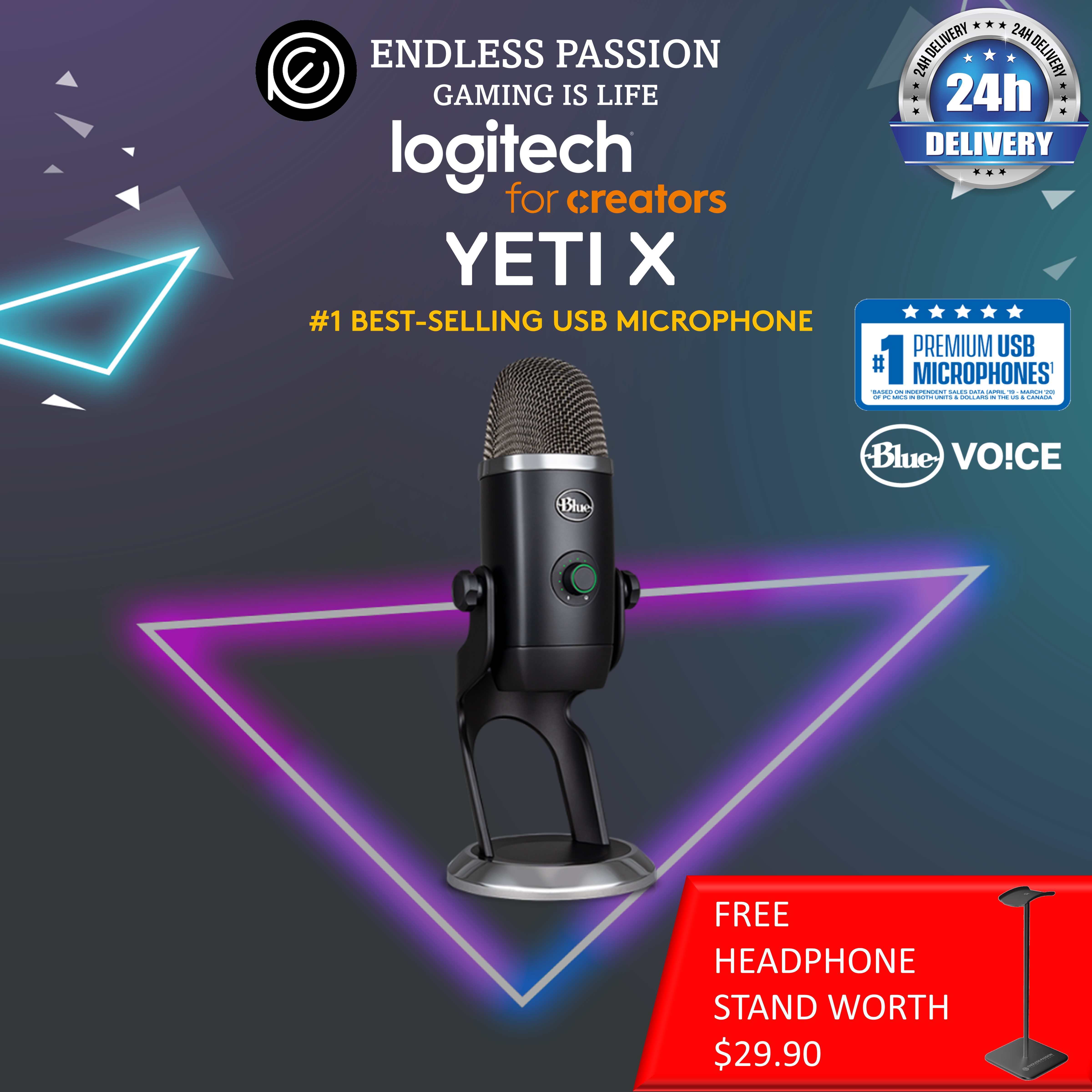 Blue YETI X USB Microphone for Gaming, Streaming and Podcasting - Free Headphone Stand - Logitech for Creators