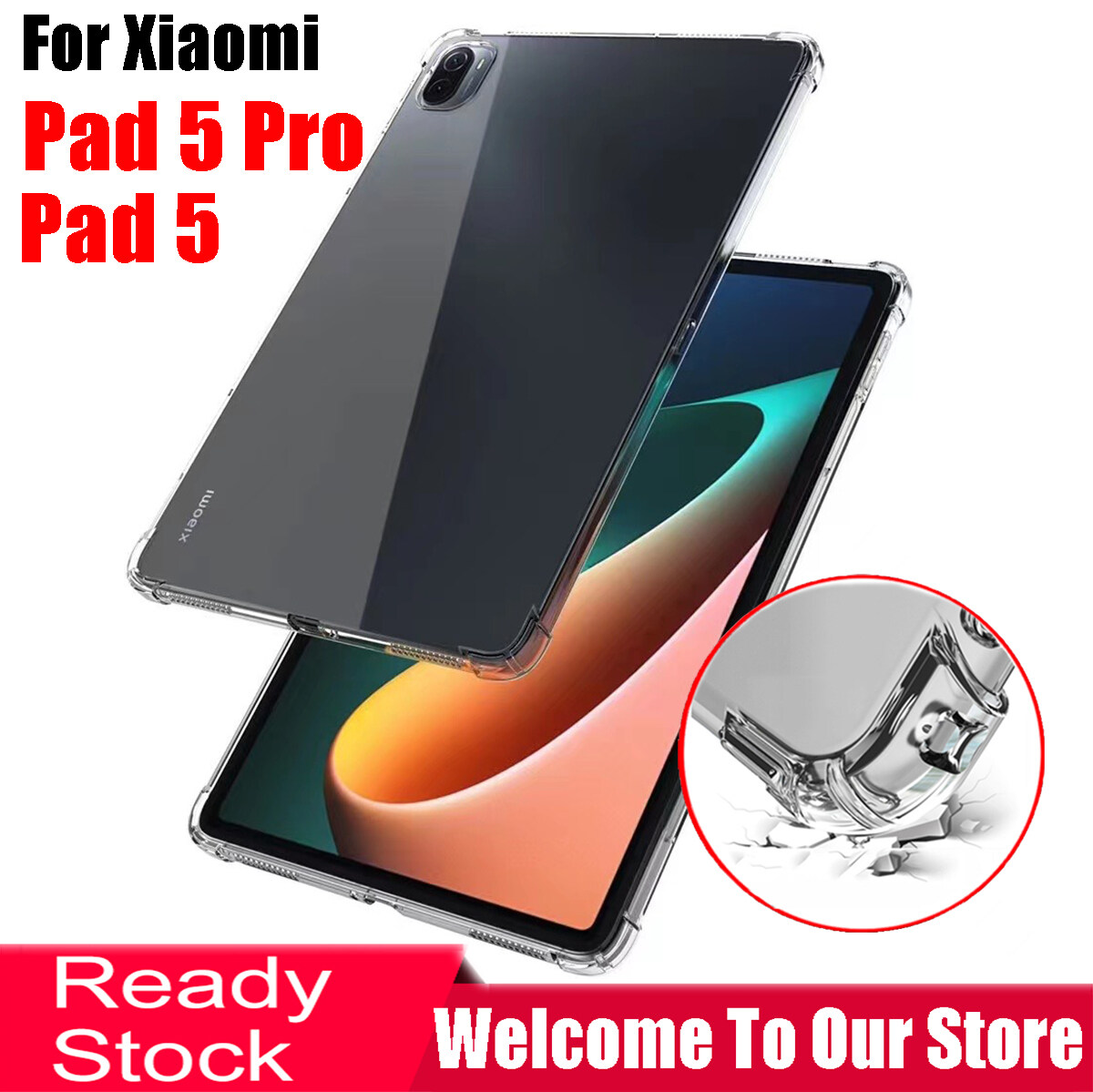 Shockproof Tablet Case For Xiaomi Mi Pad 5 Pad5 Pro Pad 5Pro 5G 11.0" 2021 Transparent Silicone 4-Corners Thickened Protective Soft TPU Back Cover