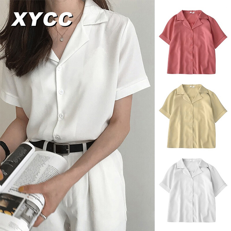 Chiffon Blouse White women's Korean style suit collar short sleeve shirt