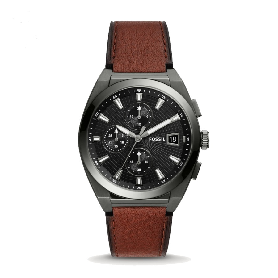 [Luxolite] Fossil Mens Everett FS5799 Chronograph Amber Leather Watch