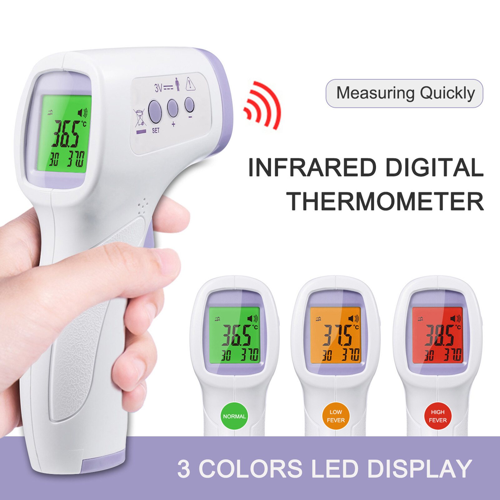 Digital Forehead Thermometer Non-contact Infrared Temperature Measurement with Color Backlight for Kids Children and Adults