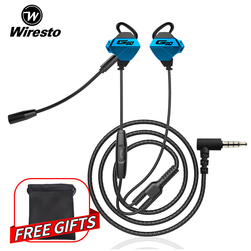 Wiresto Gaming Earphones with Mic In Ear Headphone? Wired Headset with DUAL Mic for Cellphone/Computer Earphone with Noise Cancelling Stereo Headphones for Mobile Phone PS4 New Xbox One Free Case