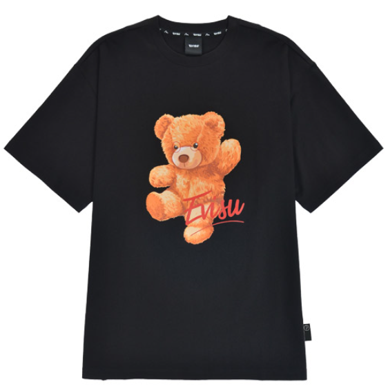 [EVISU KOREA] Overfit Teddy Bear Warrior Print Short-sleeve T-shirt Casual Men Women Tee Couple Tops  Cotton Street Style Korean Style
