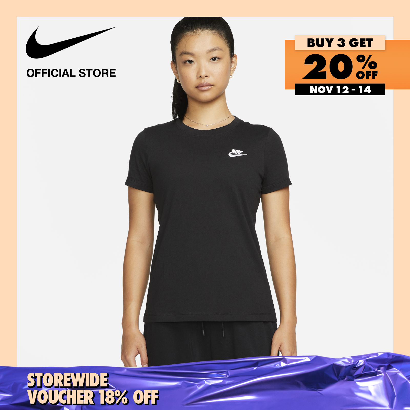 Nike Women's Club Sportswear  T-Shirt - Black