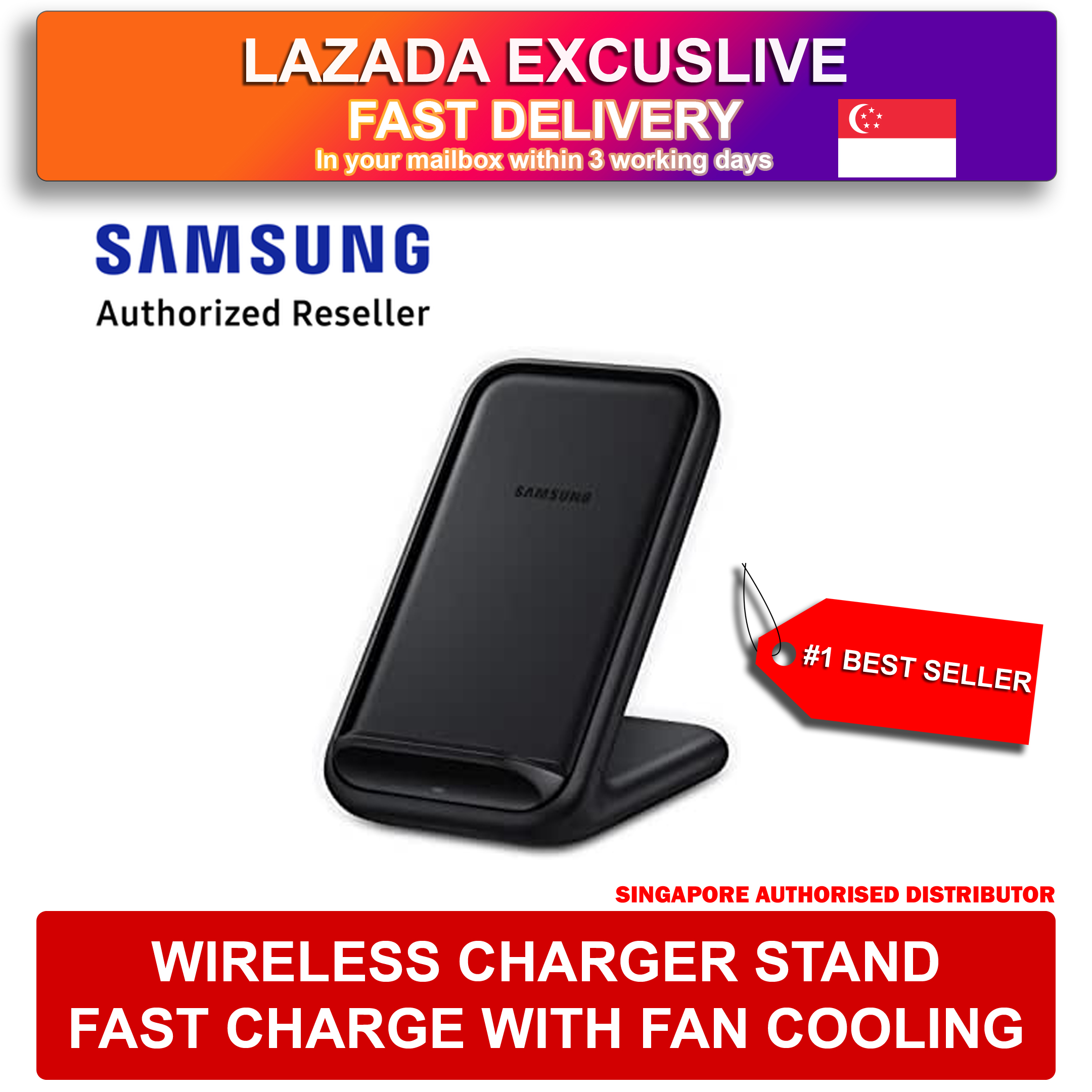 Samsung Wireless Charger Fast Charge Stand with Fan Cooling Local Warranty Apple Huawei Mobile Phone Handphone Oppo Vivo Xiaomi Battery Portable Power Bank Faster Charging SEP-N5200TBEGGB