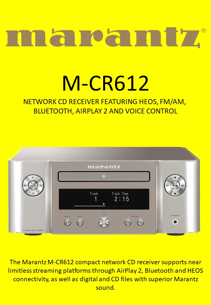 Marantz M-CR612 Network CD receiver featuring HEOS, FM/AM, Bluetooth, AirPlay 2 and voice control compatibility