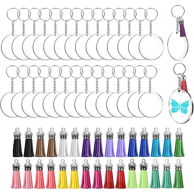 Acrylic Keychain Blanks Clear Round Keychain Acrylic Circle Blank Ornaments Set for Vinyl Crafting DIY Keychain Making