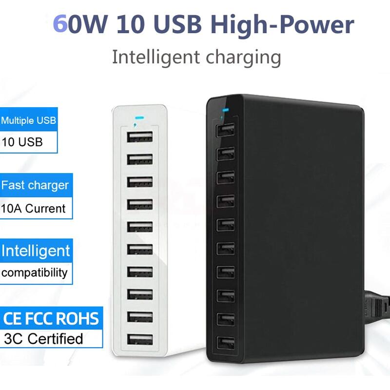 SeenDa 60W Multi USB Charger Station Fast Charger Charging 10 USB Charger Multi port phone charger for iPhone 11 12 pro xiaomi
