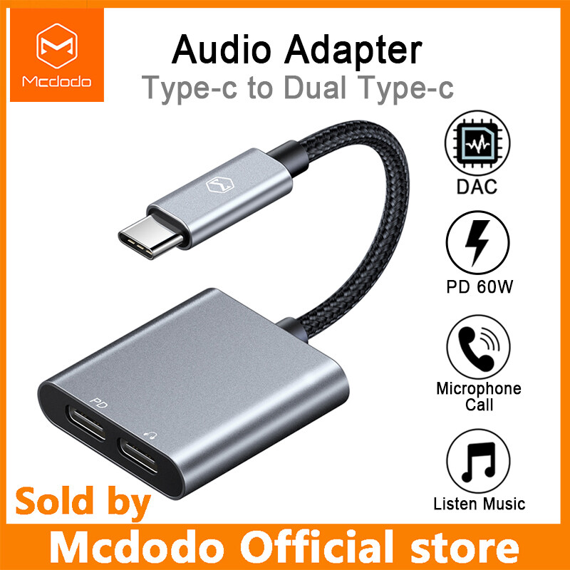 Mcdodo 60W PD USB C to 3.5mm+Type-C Headphone Digital Audio Adapter DAC Hi-Res Aux Cable For iPad Pro Macbook Samsung S10 Note 10 Huawei