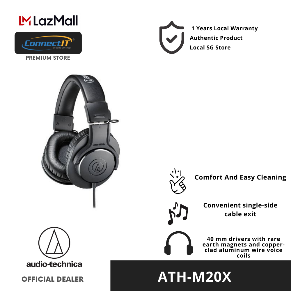 Audio Technica ATH-M20X Closed Back Studio Monitoring Headphones - 1 Year Local Warranty