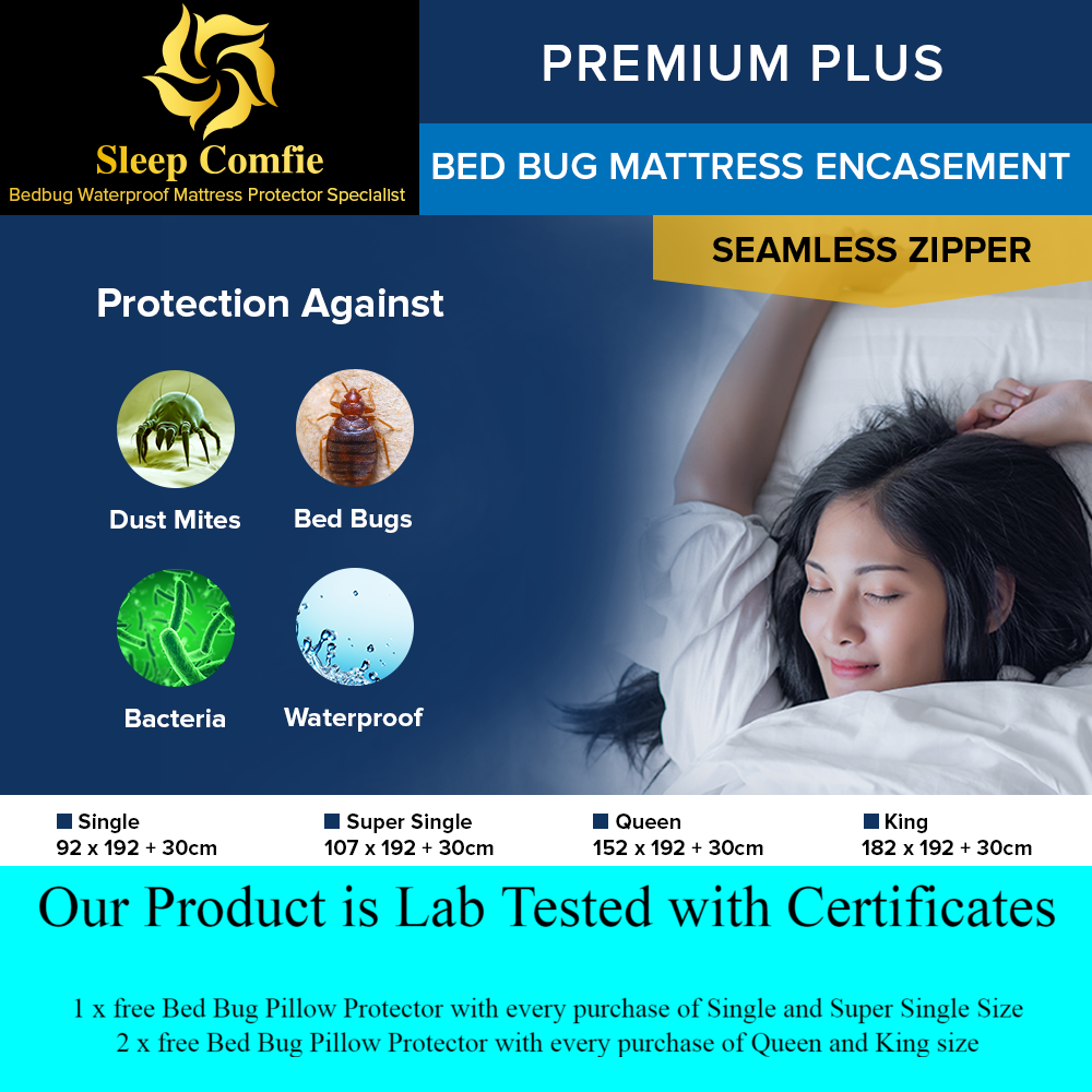 Bed Bug Waterproof Mattress Encasement or Bed Bug Mattress Protector Premium Plus (seamless zipper type) 6 sided protection (free waterproof pillow protector worth $11.9 with every purchase.  X 2 for 