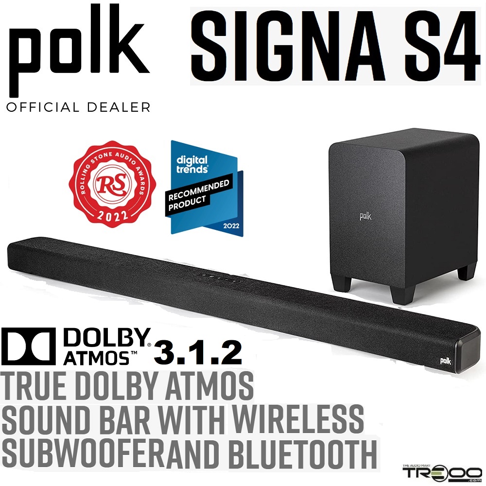 Polk Audio Signa S4 3.1.2 Dolby Atmos Wireless Bluetooth Soundbar with Wireless Subwoofer