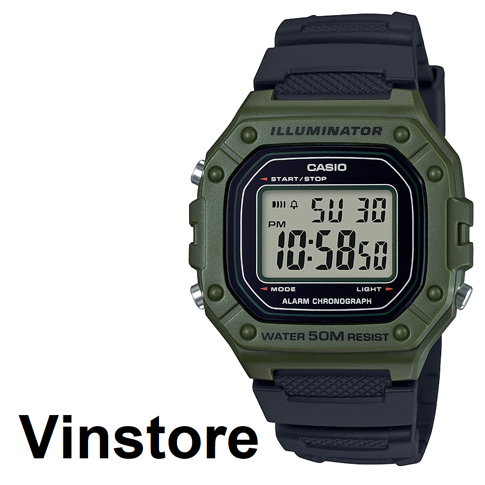 [Vinstore] Casio W-218H Green Resin Digital Sports Army Men Watch W-218H-3AVDF W-218H-3A W-218H-3AV