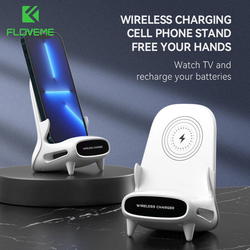 FLOVEME 15W Wireless Desktop Charger Stand Induction USB Type C Fast Charge Dock Holder for Samsung Xiaomi iPhone Charging Station