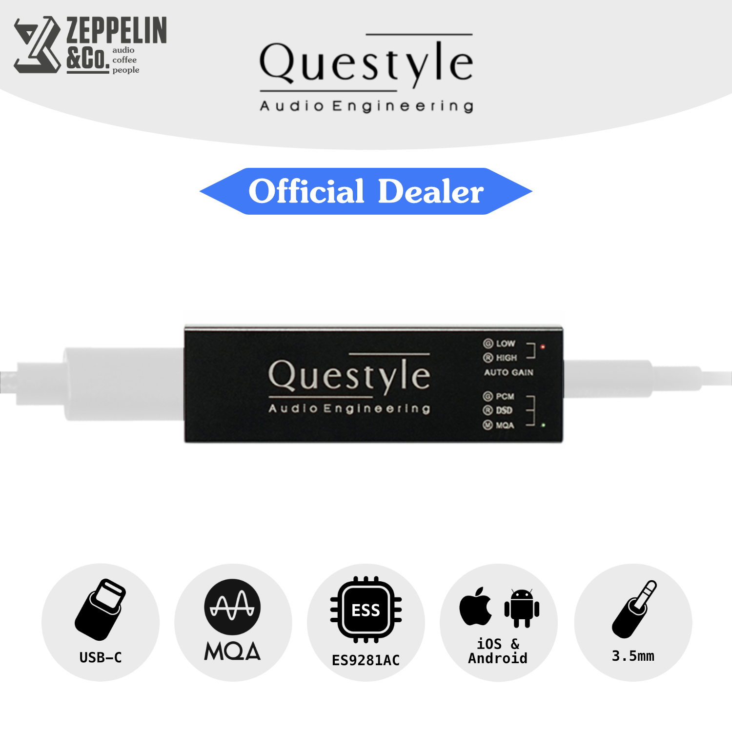 Questyle M12 USB C to 3.5mm Mini Digital Audio Converter DAC AMP - Premium adapter for Mobile Phones to Improve Music!