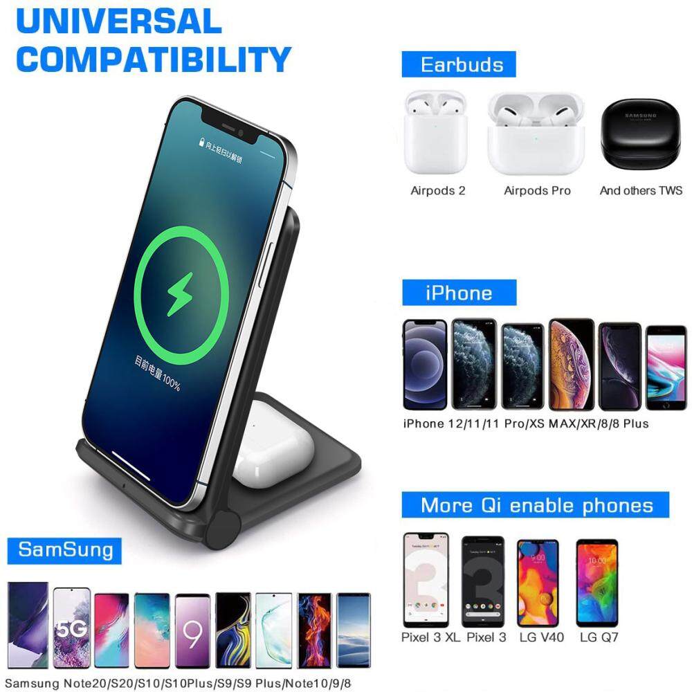 Foldable Qi Fast Wireless Charger Pad 25W/15W Phone Charger Dock for Apple Airpods Iphone 12 11 Pro X Xs Xr 8 Samsung Galaxy S21 S20 S10 S9 Huawei