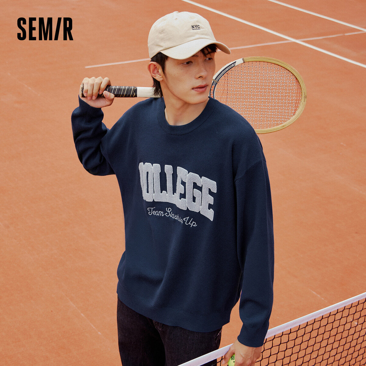 Semir Knitwear Men Oversize Retro American Trend Sweater Campus Alphabet Embroidered Sweater Korean Fan Top
