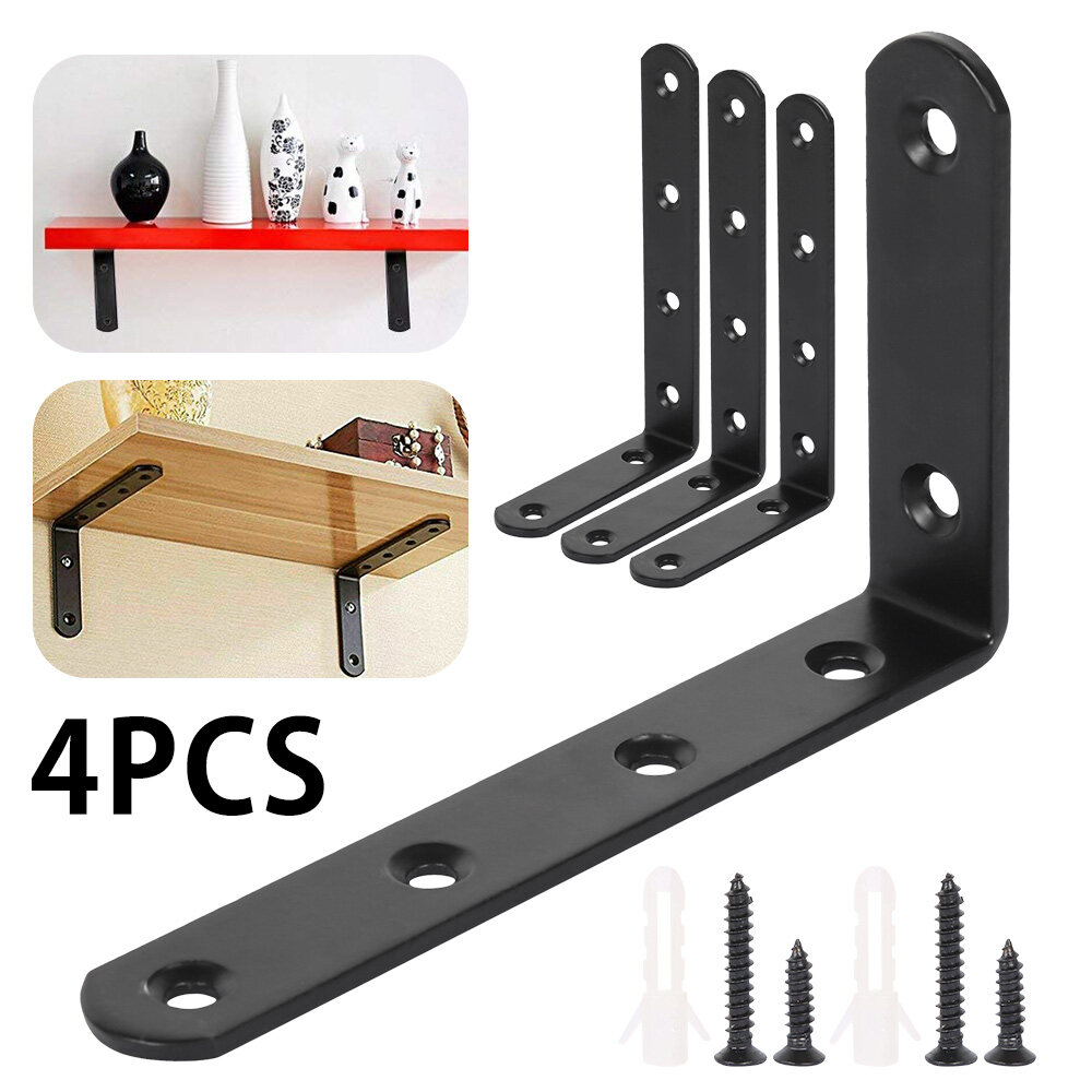 4Pcs Right Angle Shelf Bracket Stainless Steel 90 Degree Support Heavy Duty Cast Iron Wall Mounted L Shaped for Commodity Furniture Fitting