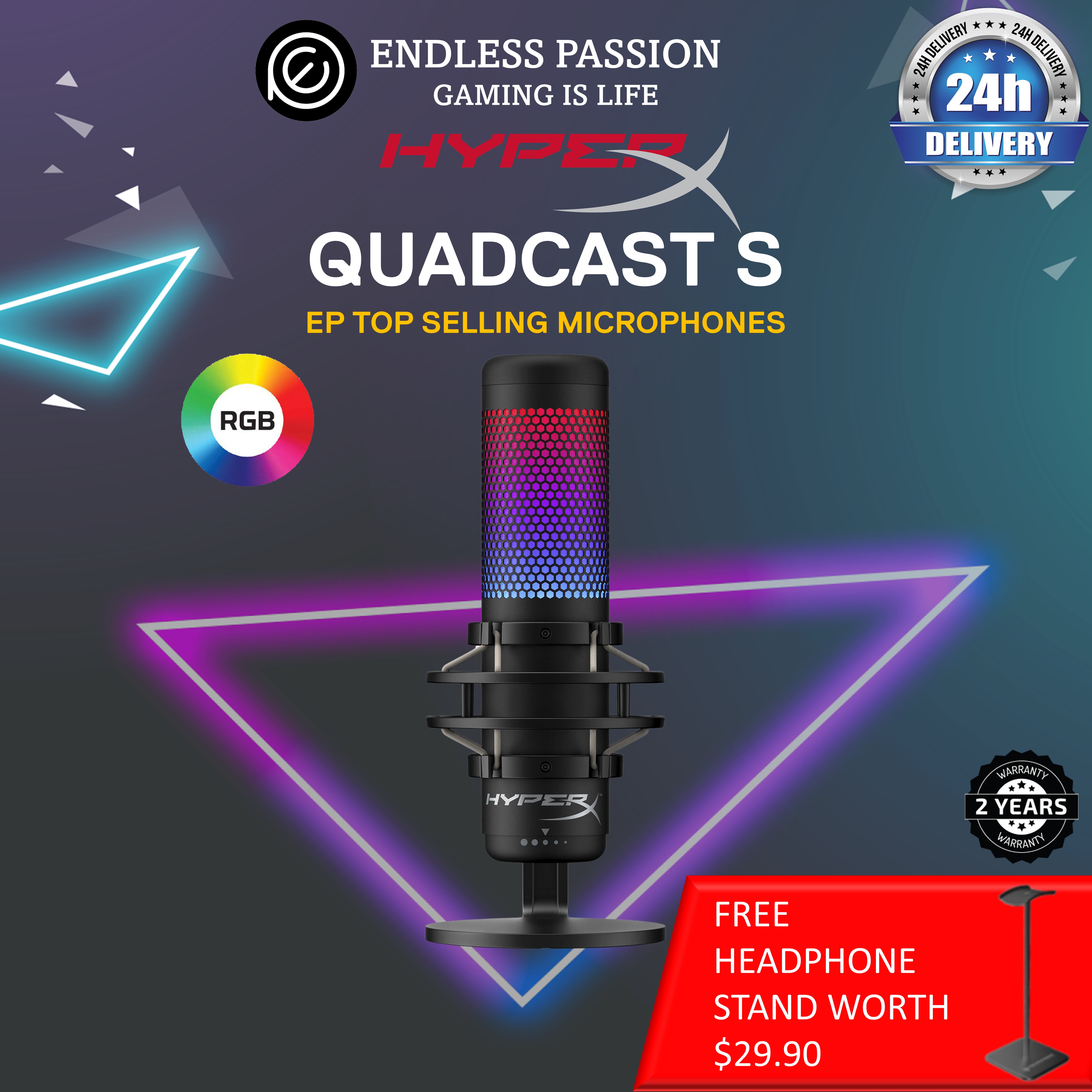HyperX QuadCast S RGB USB Condenser Microphone for PC, PS4 and Mac - Available in Black & White