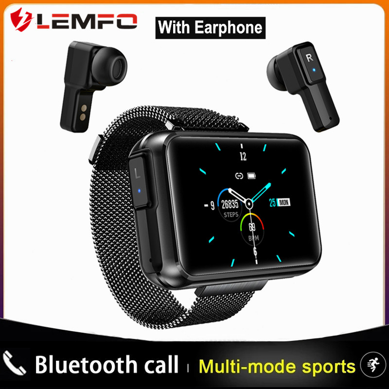 LEMFO T91 Smart Watch 2 in 1 TWS Wireless Bluetooth Earbuds 1.4 Inch Heart Rate Blood Pressure Fitness Smartwatch Bracelet Earbuds for Sport