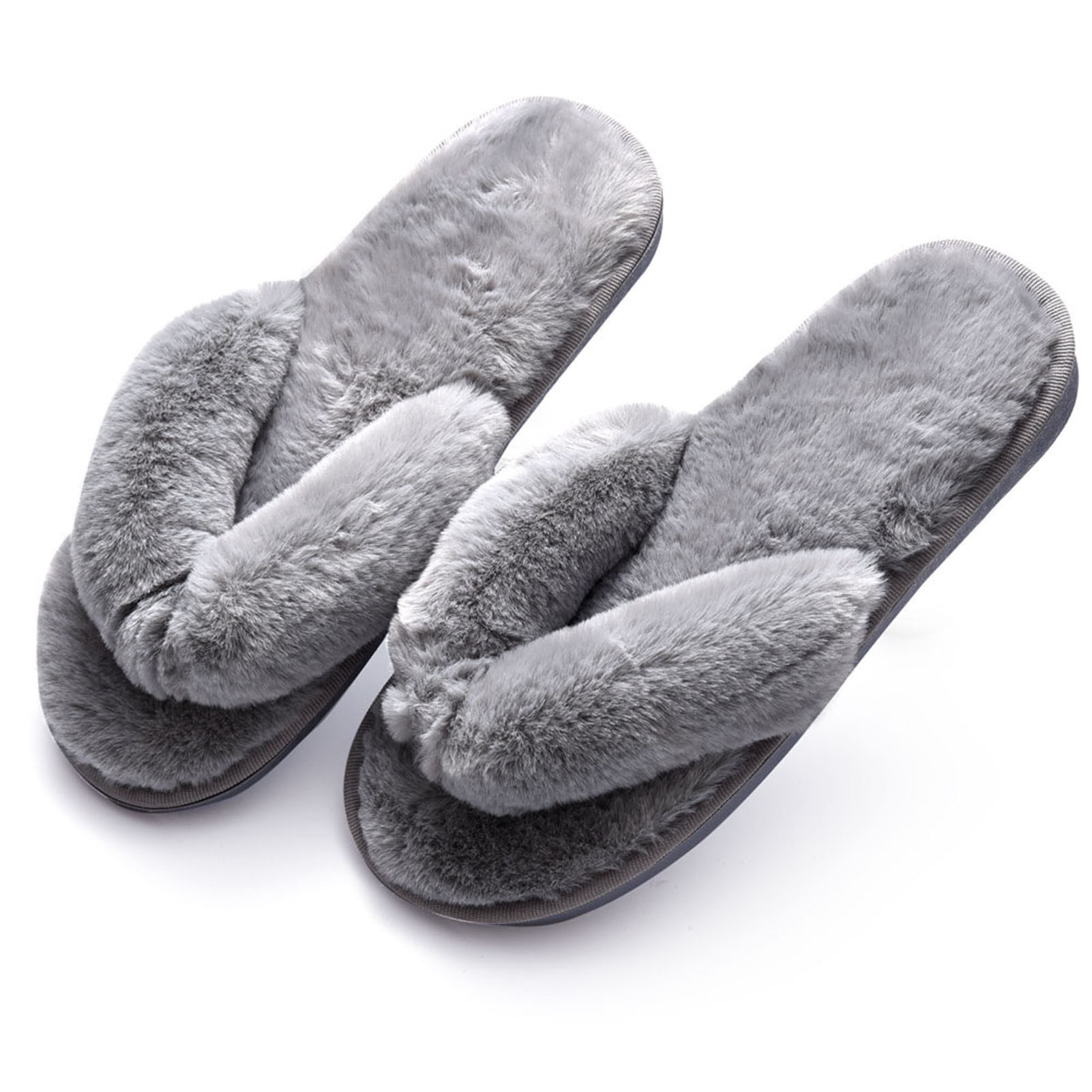 Broadfashion Autumn Winter Women Home Flip Flops Faux Bunny Fur Fluffy Anti-Skid Slippers