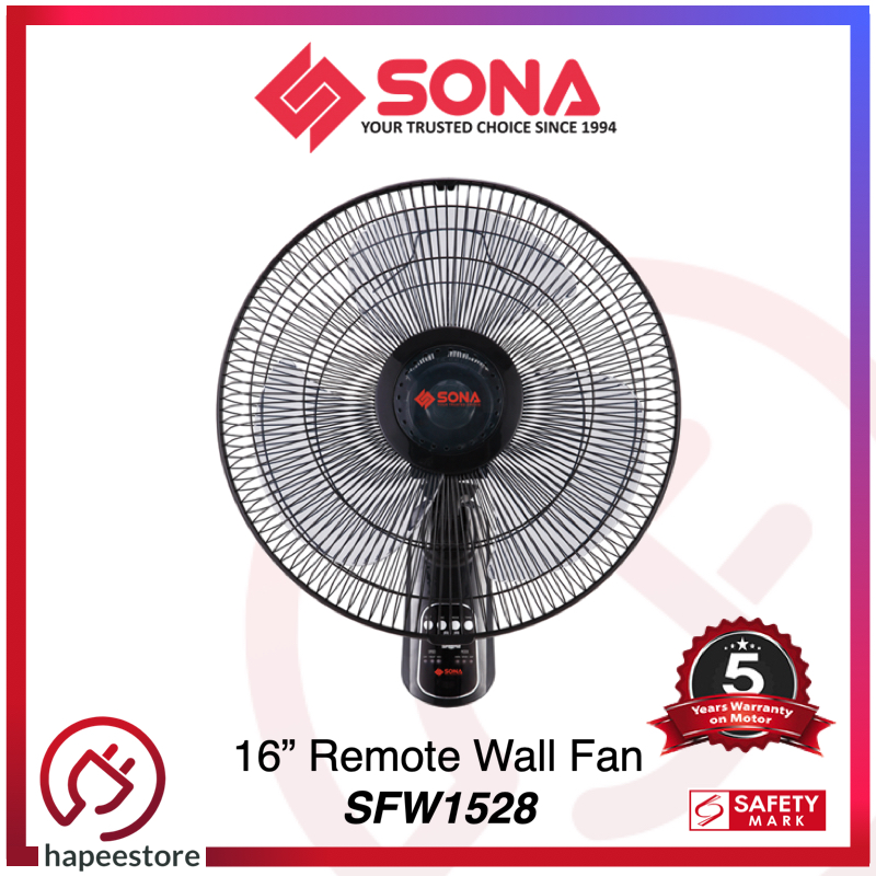 Sona 16 Inch Wall Fan with Remote - SFW1528 SFW 1528 (5 Years Warranty On Motor)