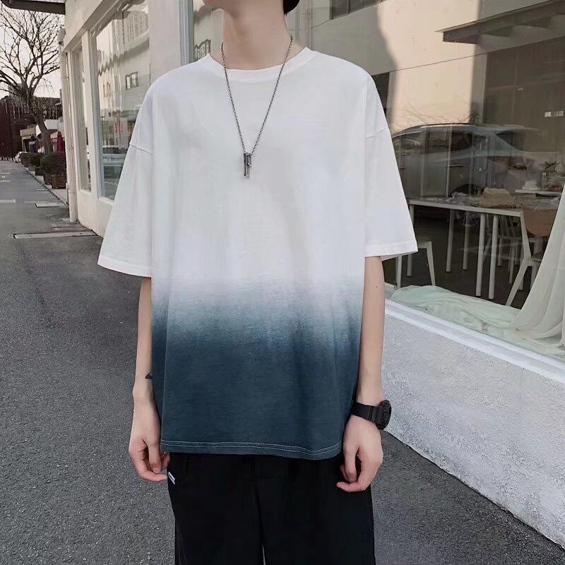 t shirt Men New Korean Style Oversize Short Sleeve Gradient Color Tee  Fashion Tops Loose Casual t-shirt