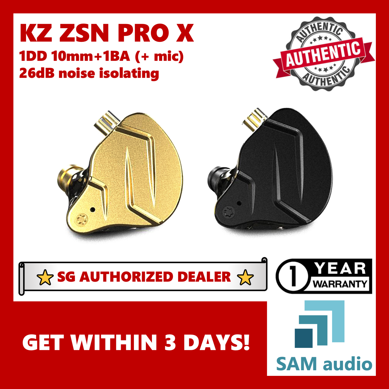 [SG] KZ ZSN PRO X, IEM Earphones, 1BA 1DD HiFi 25Ω, Noise Canceling Sports In Ear Monitor, C-Pin
