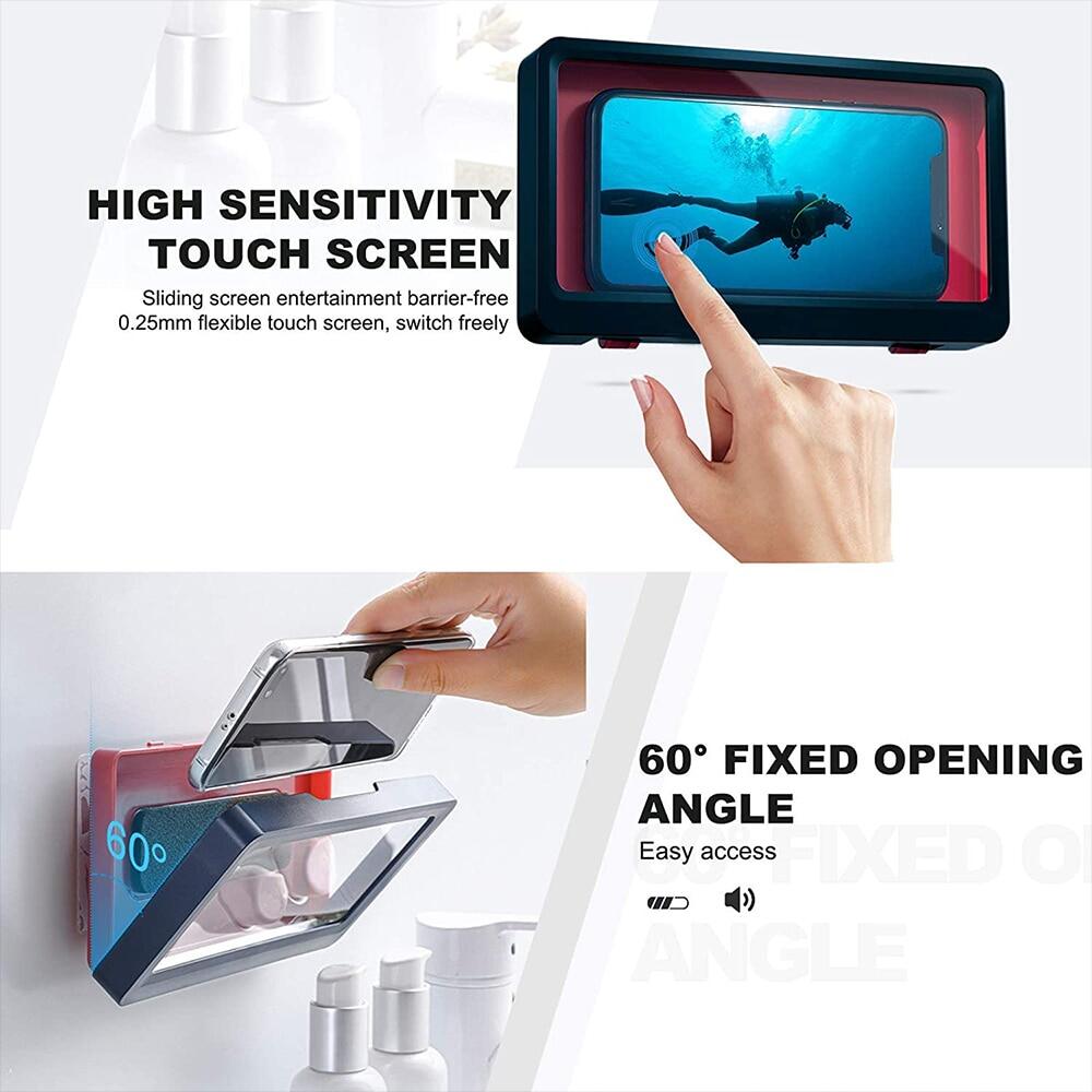HOCE Phone Holder Bathroom Waterproof Home Wall iPhone Case Stand Box Self-adhesive Touch Screen Phone Shell Shower Sealing Storage