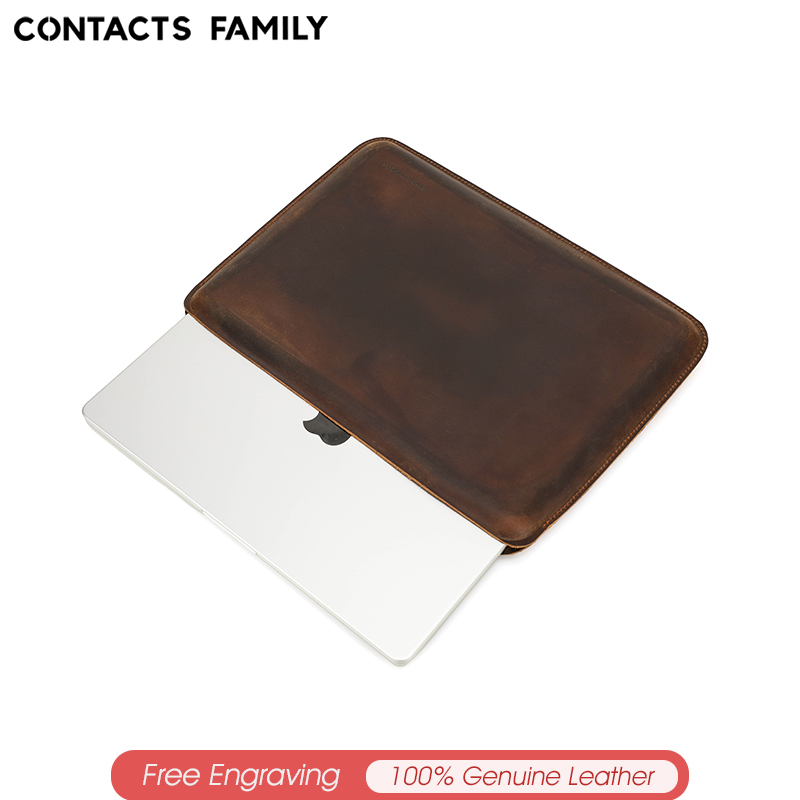 Genuine Leather Laptop Sleeve Case for MacBook Pro 14.2/16.2 Inch 2021 Crazy Horse Leather Sleeve Cover Bag
