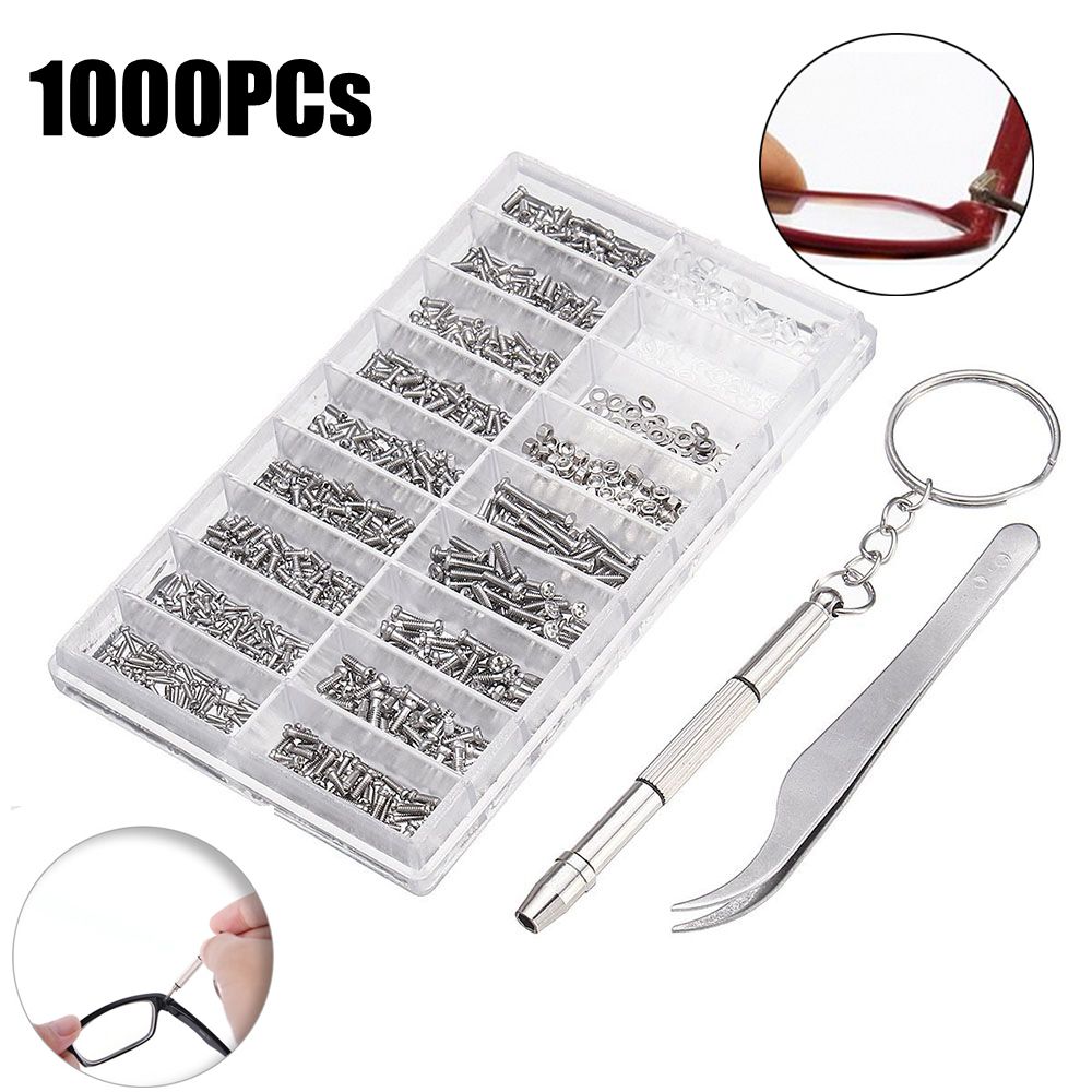 CHE24 1000PCs Fashion Spectacles Watch Screwdriver Cotton Cloth Glasses Repair Screw Assorted Kit Screw Nut Screwdriver Assorted Kit Glasses Sunglasses Repair Tool Kit