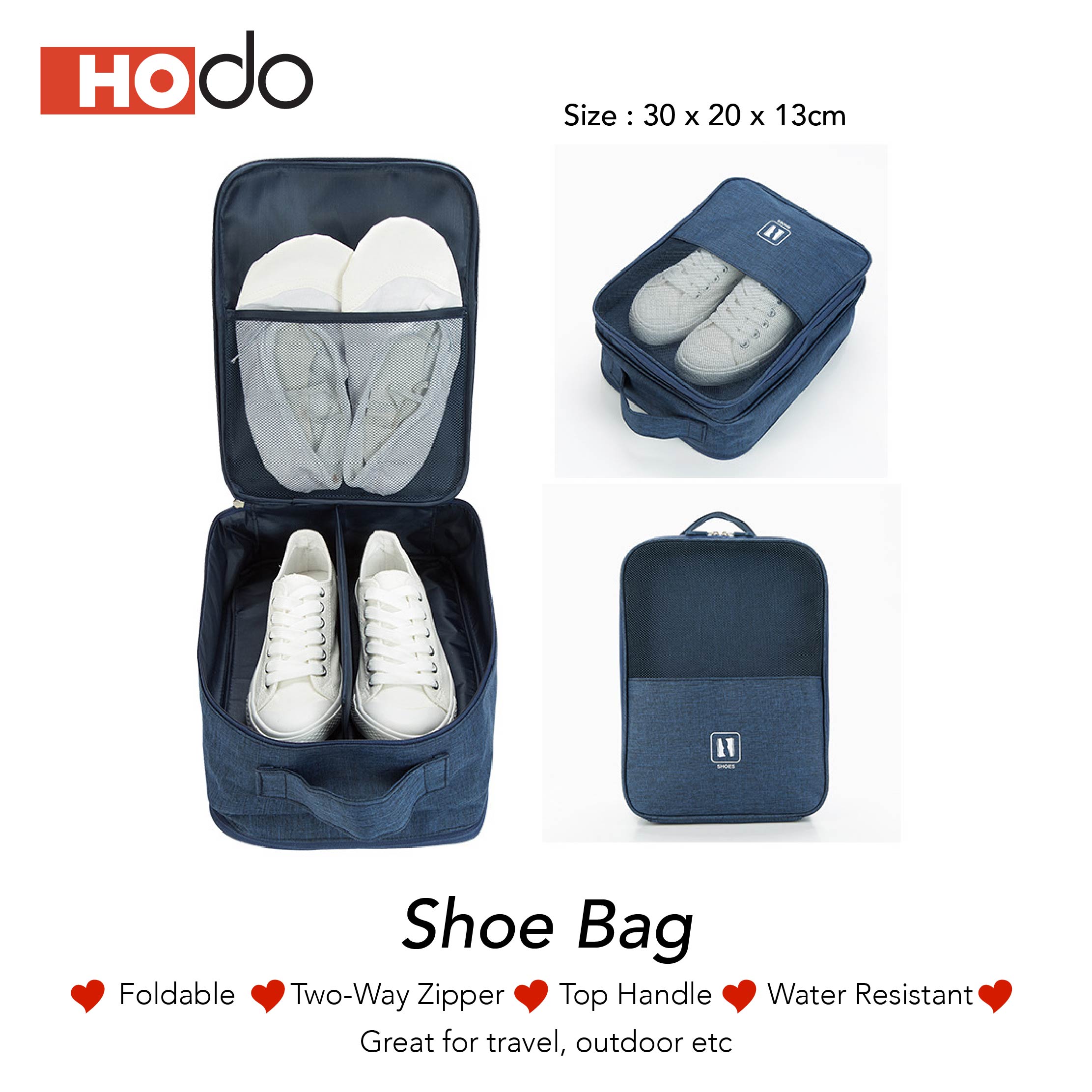Hodo Portable Shoe Bag Waterproof Travel Sports 3 Layers Zipper Premium Quality SG Ready Stock Shoe Pouch Storage Organizer Packing