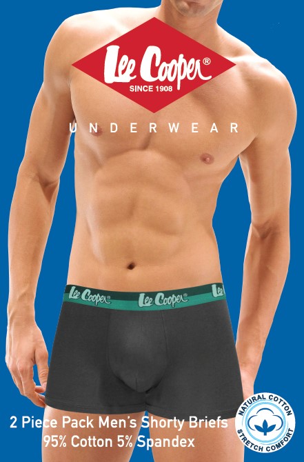 LEE COOPER MEN'S SHORTY BRIEFS I 2-PIECE PACK I BOXER I UNDERWEAR I 95% COTTON 5% SPANDEX