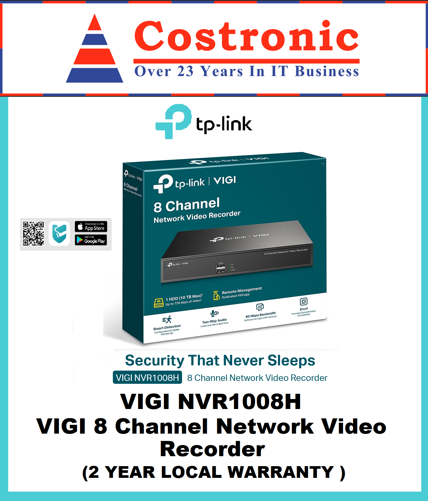 TP-Link VIGI NVR1008H VIGI 8 Channel Network Video Recorder