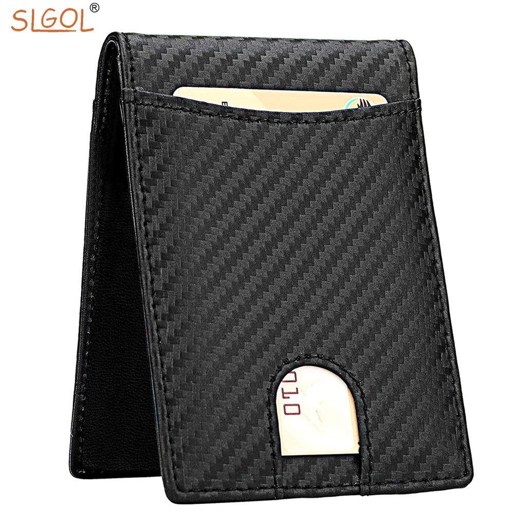 SLGOL Slim Mini Wallet Front Pocket Minimalist Wallet Bifold Genuine Leather RFID Blocking